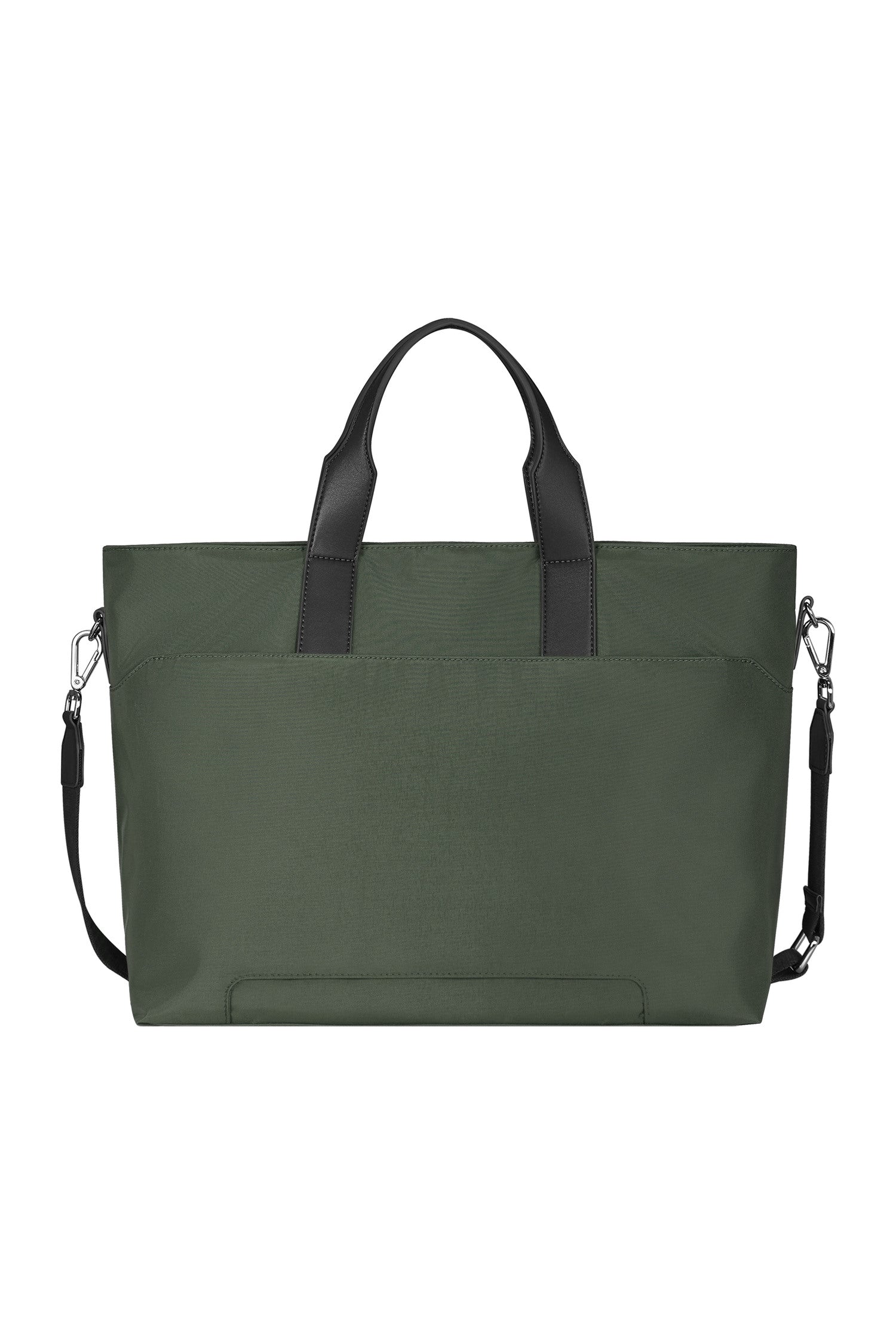 Stylish green tote bag with top zipper and leather accents for secure storage.