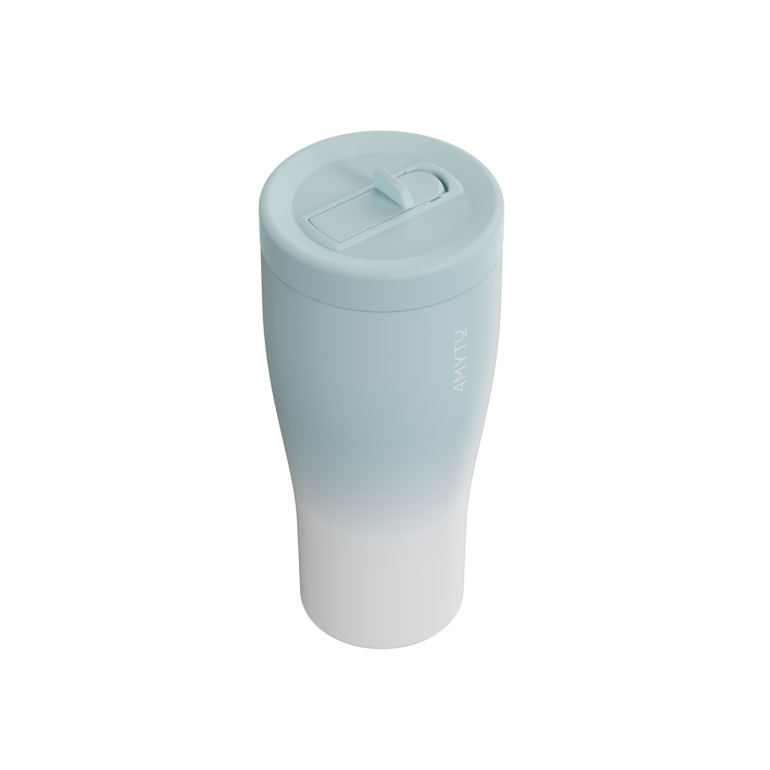 Gradient light blue insulated straw water bottle for on-the-go hydration.