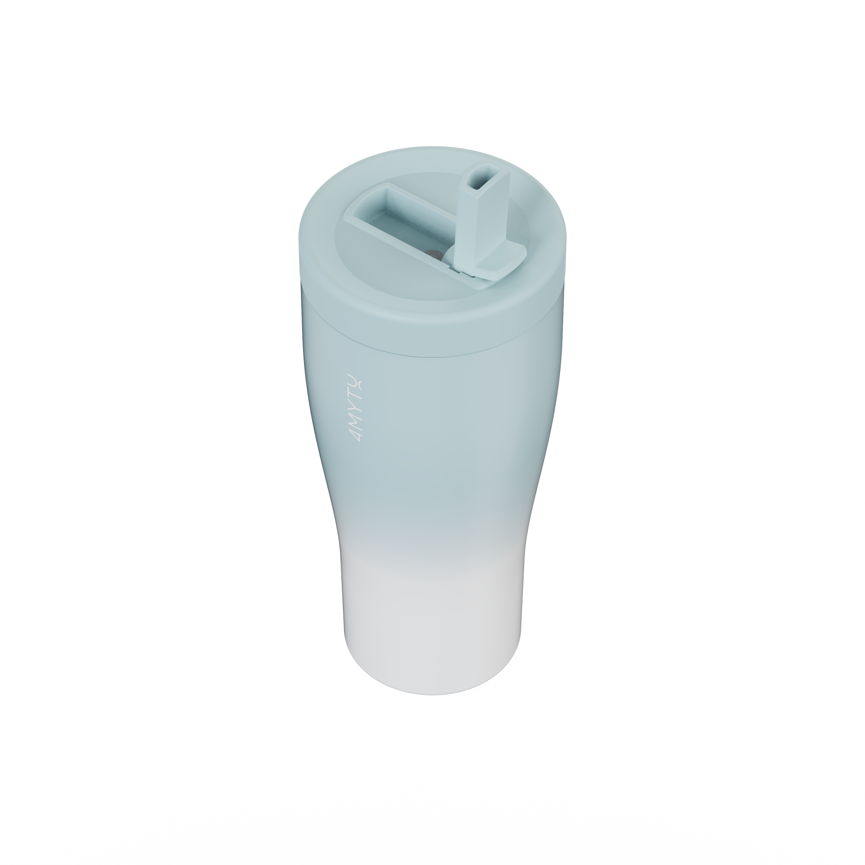 Gradient light blue insulated water bottle for stylish, convenient hydration.
