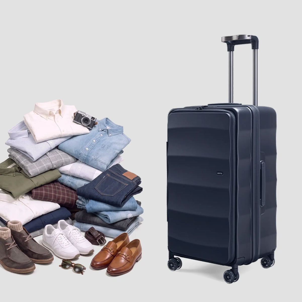 Tank Max Trunk in Navy with packed travel items