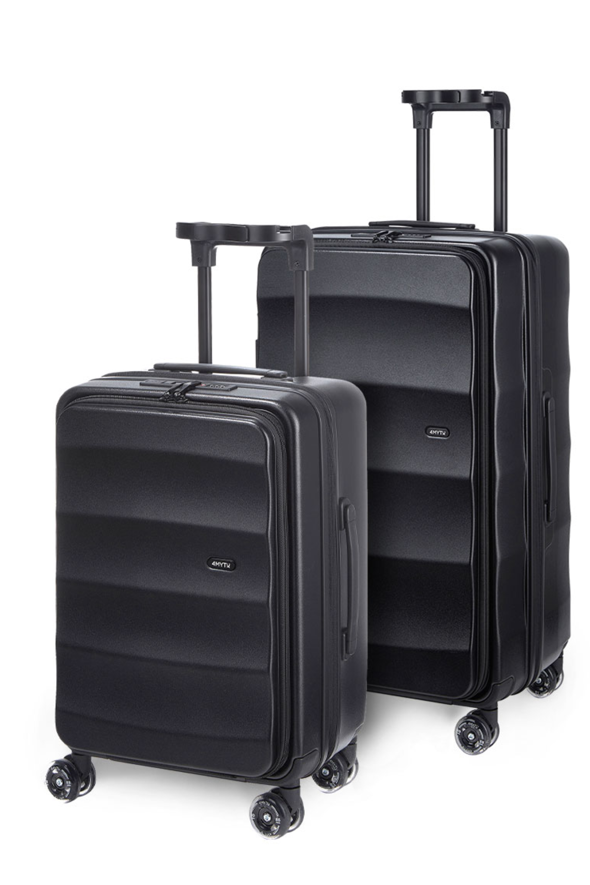 4MYTU Jet Black Tank Suitcases set with hardshell and dual-bearing wheels