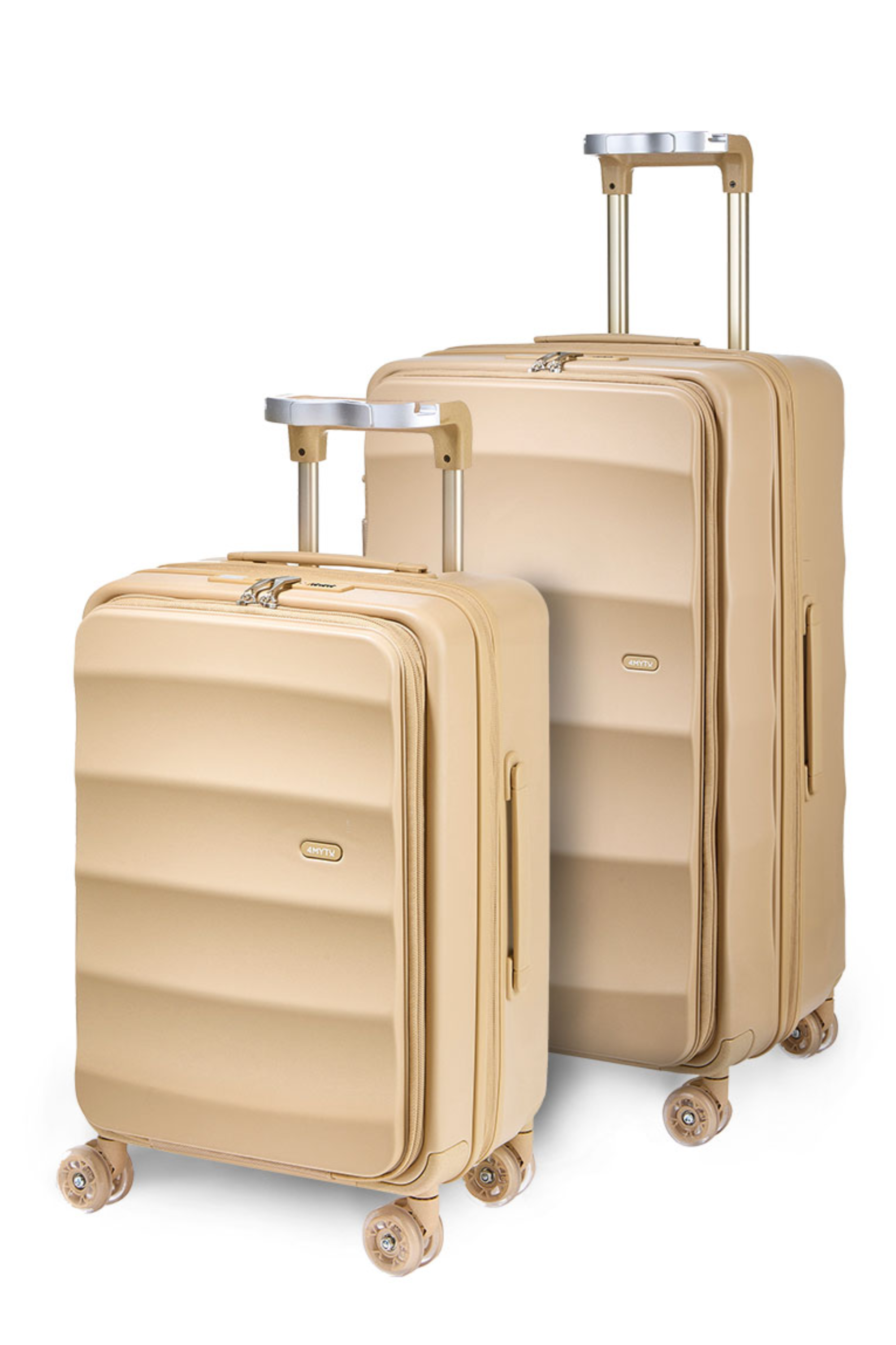 4MYTU Tank Suitcases in Sandstorm color with dual-bearing wheels