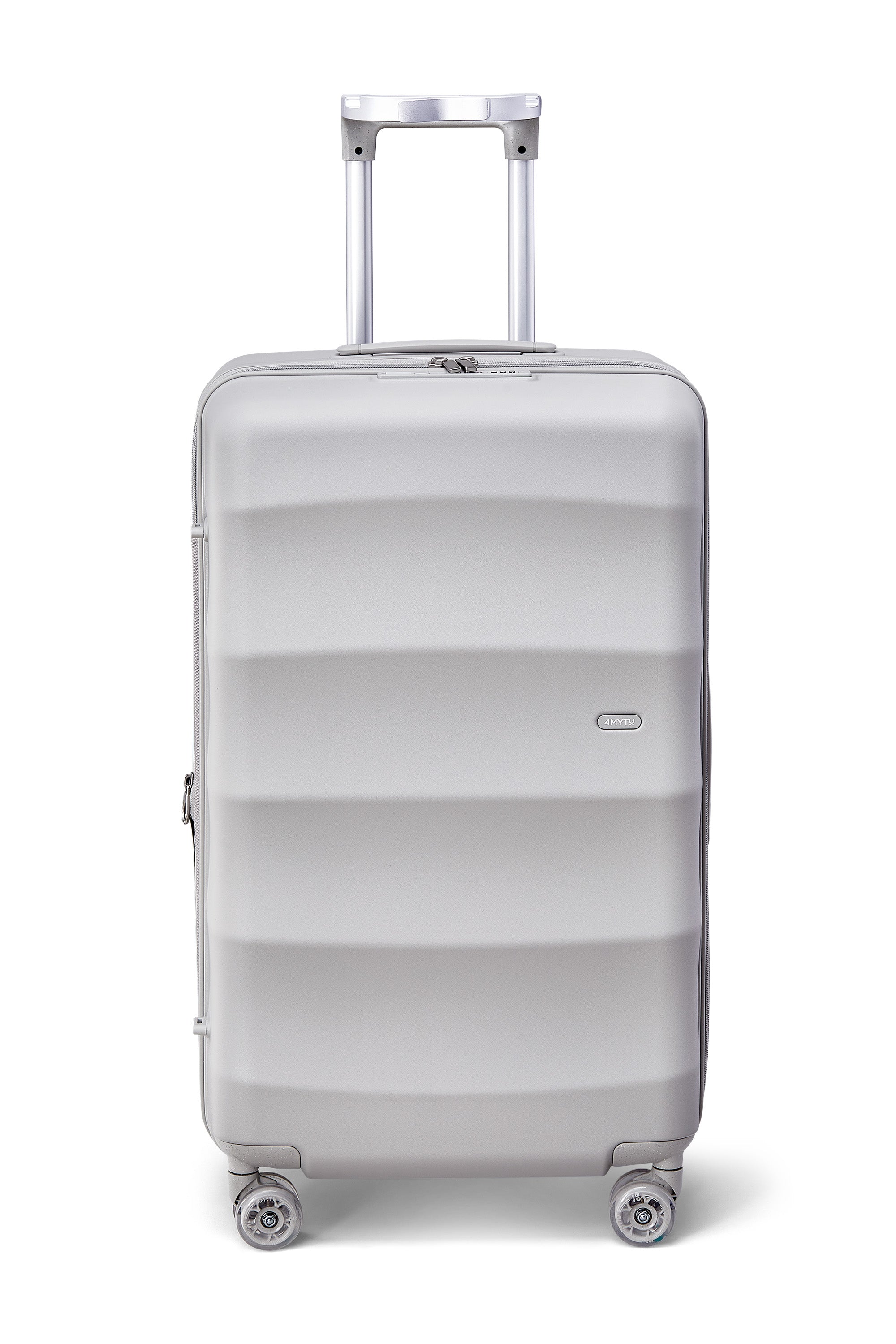 4MYTU premium silver carry-on luggage with retractable handle and wheels