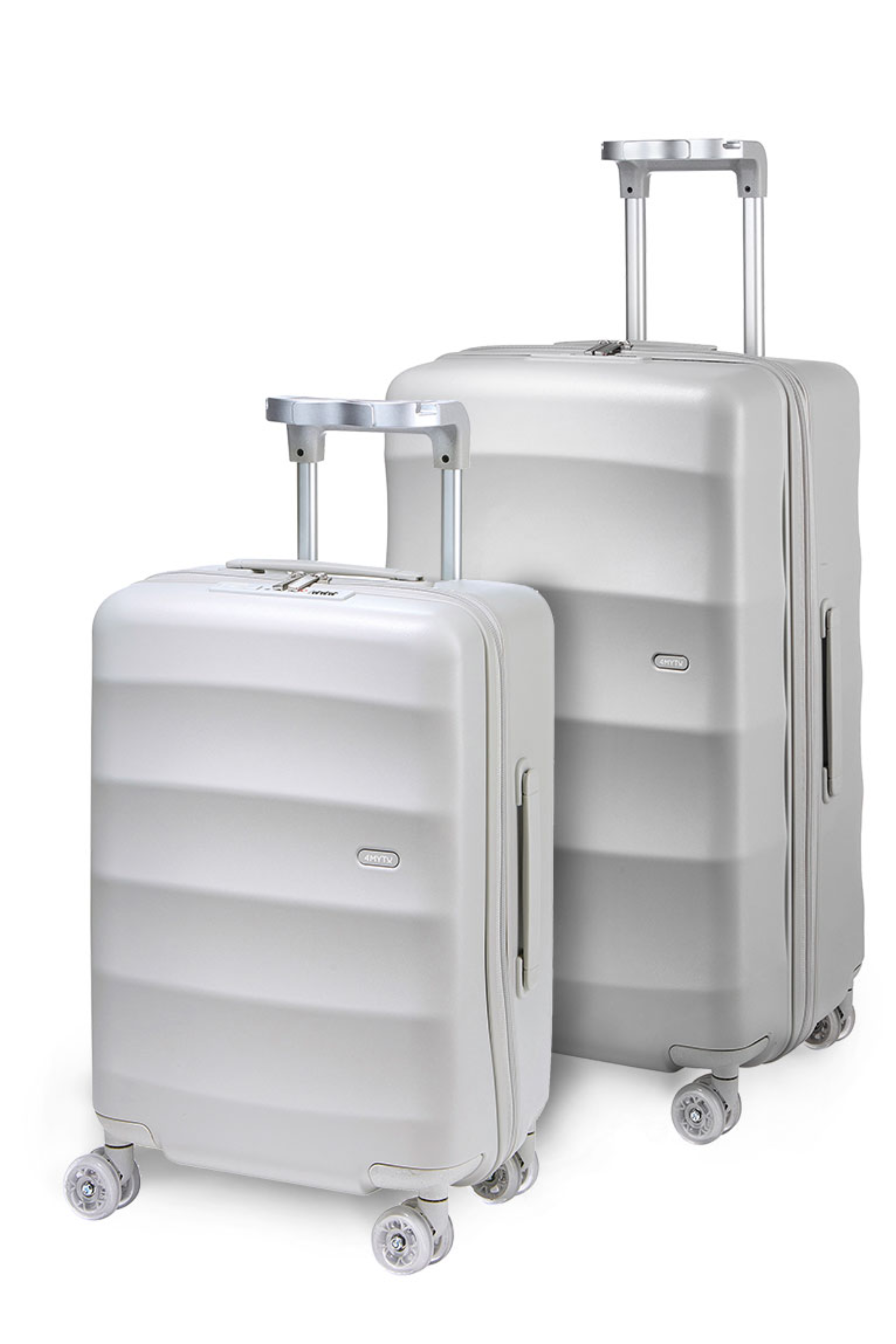 Premium silver luggage set from 4MYTU's Bigger Tank Carry-On collection.