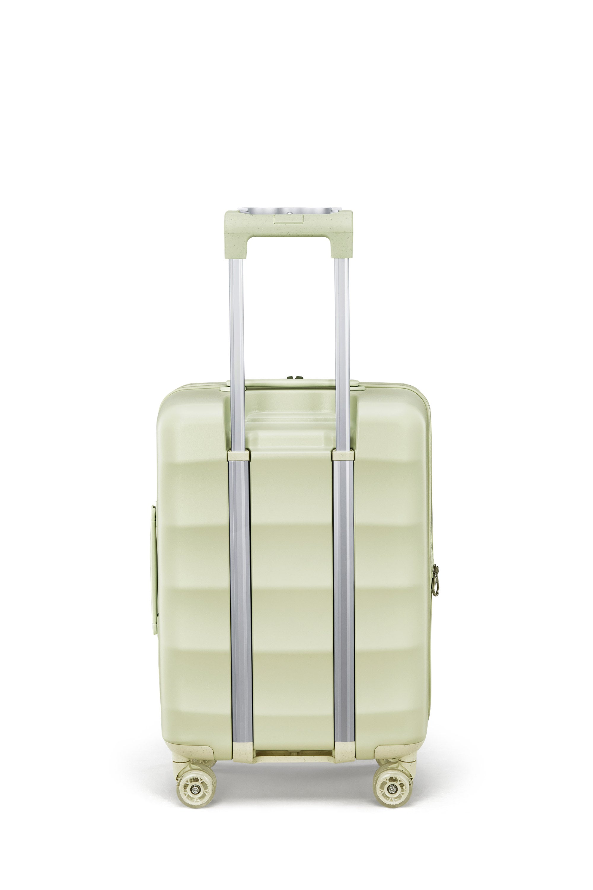 Mint green Bigger Tank Carry-On luggage front view with smooth 360° wheels.