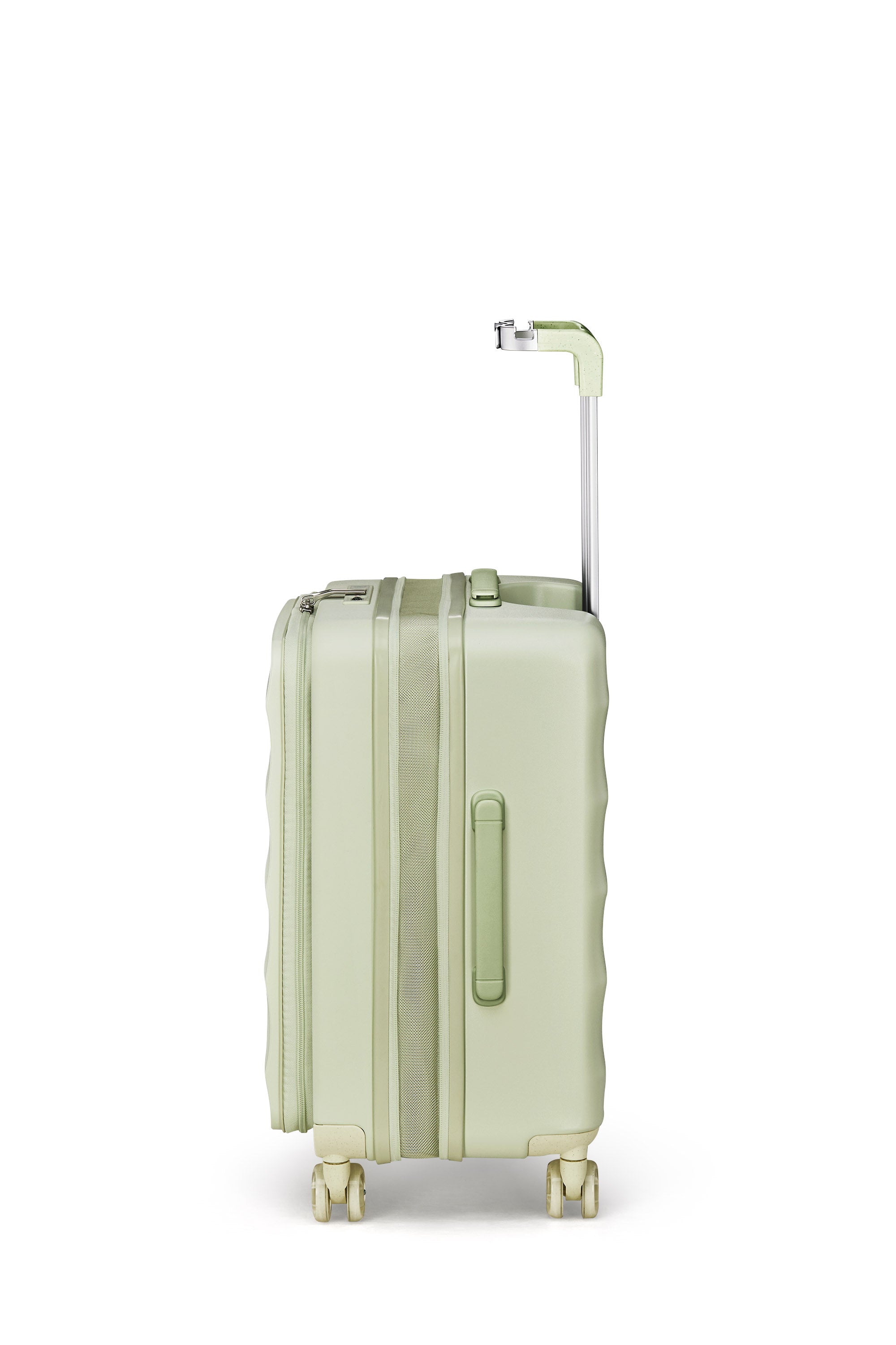 Mint green Bigger Tank Carry-On luggage with sleek design and 360° wheels.