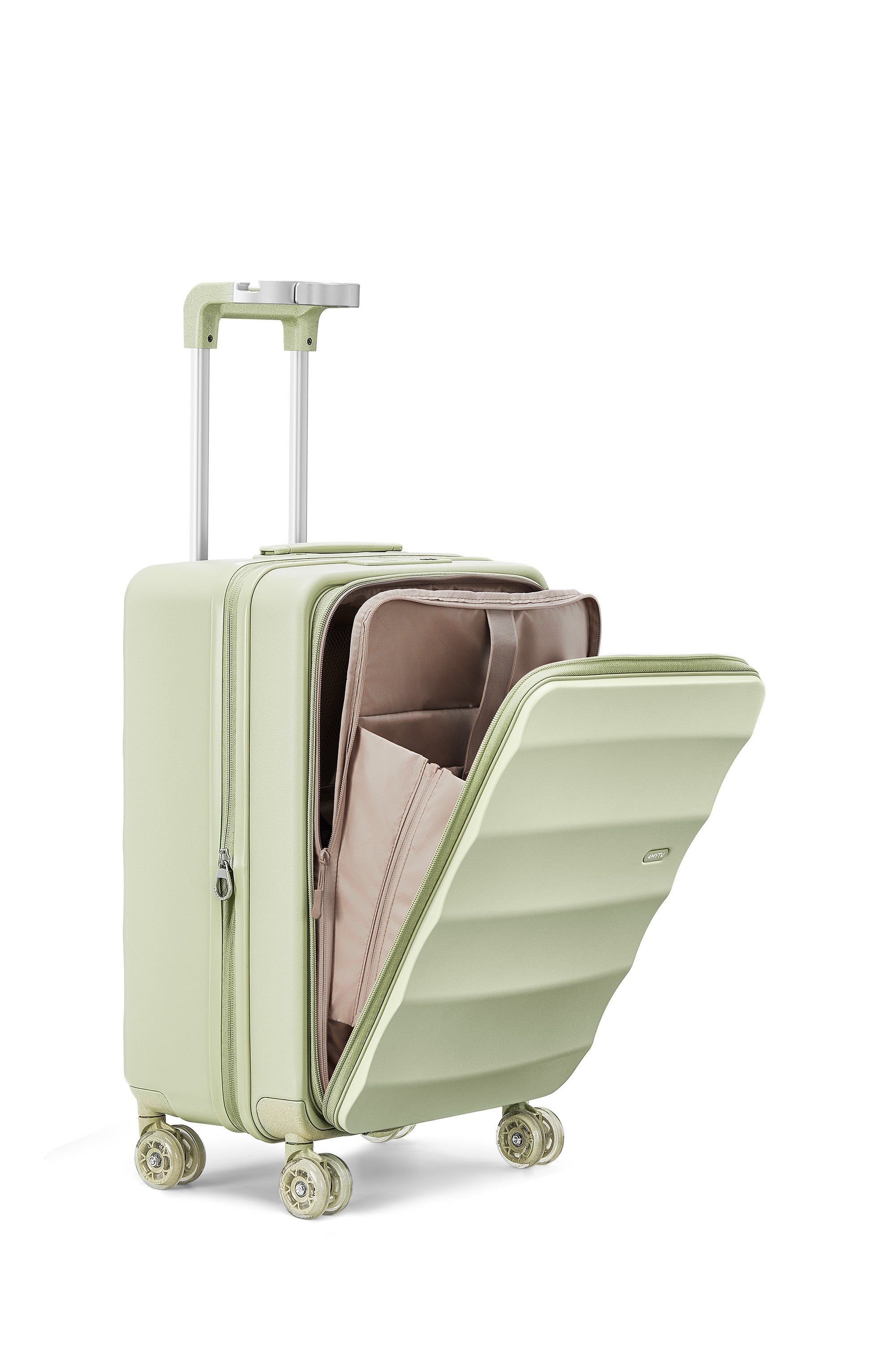 Bigger Tank Carry-On in mint green with expandable design and 360° wheels.