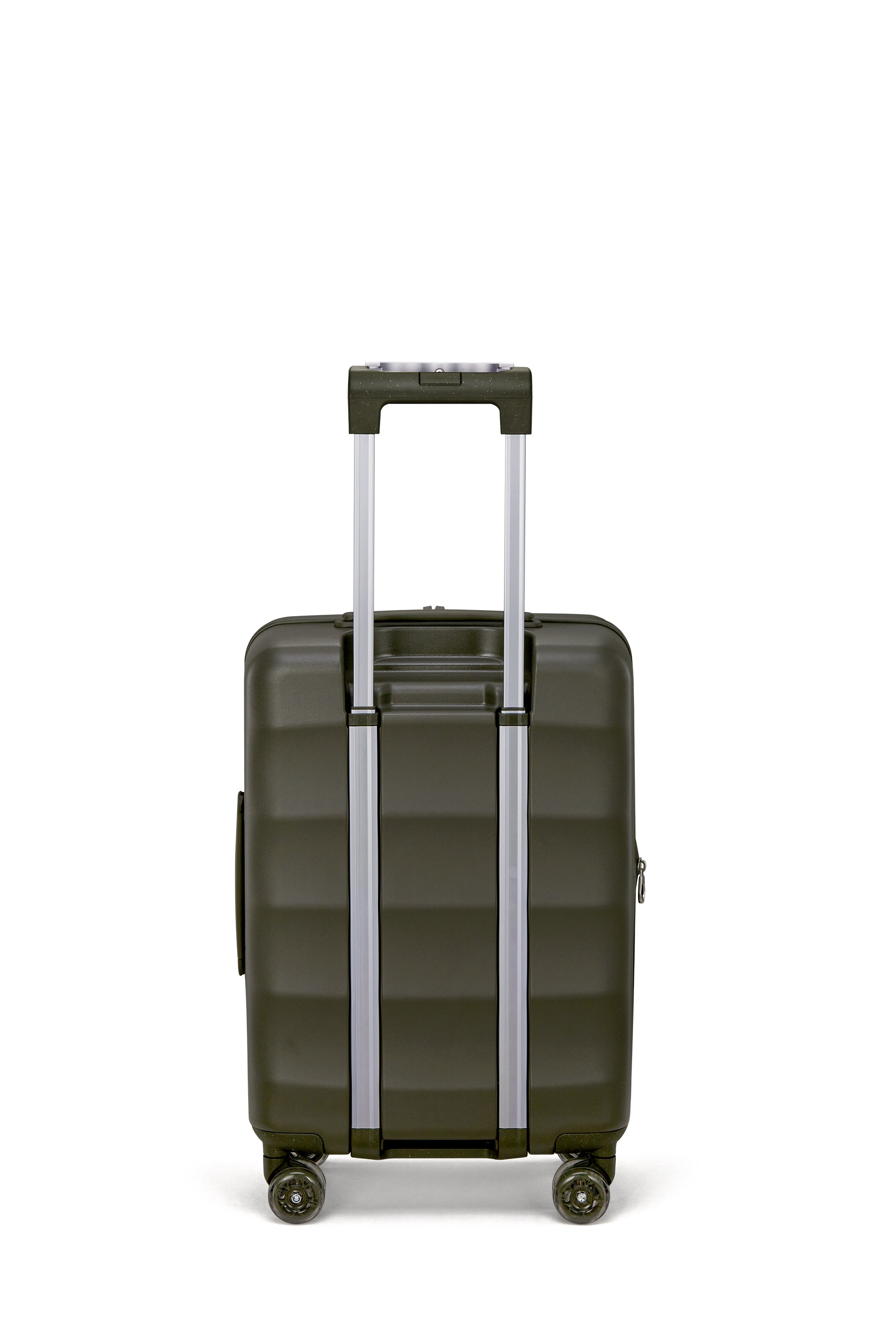 Aspen Green Tank Carry-On suitcase with 360° wheels and stylish design.
