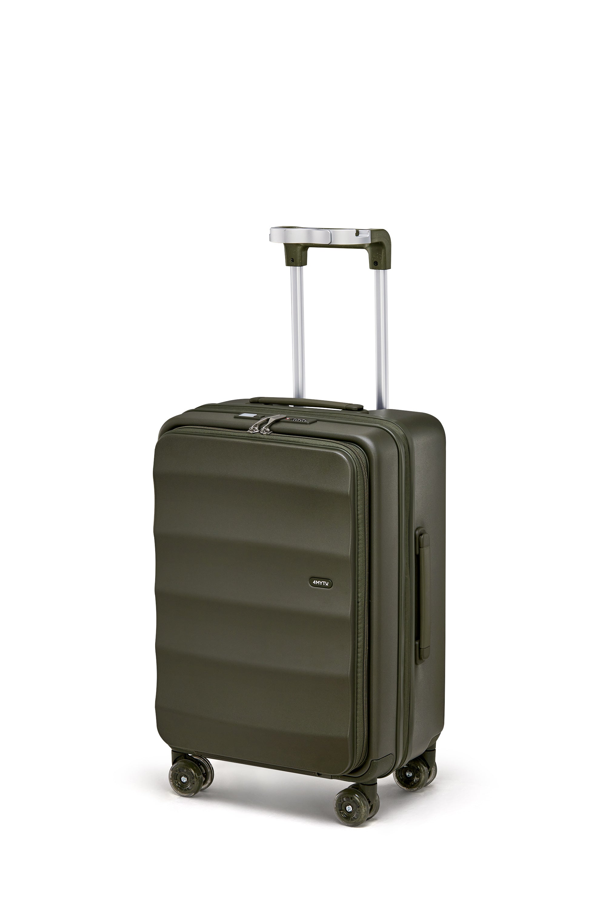 Aspen Green Tank Carry-On suitcase with a sleek design and 360° wheels for easy travel.
