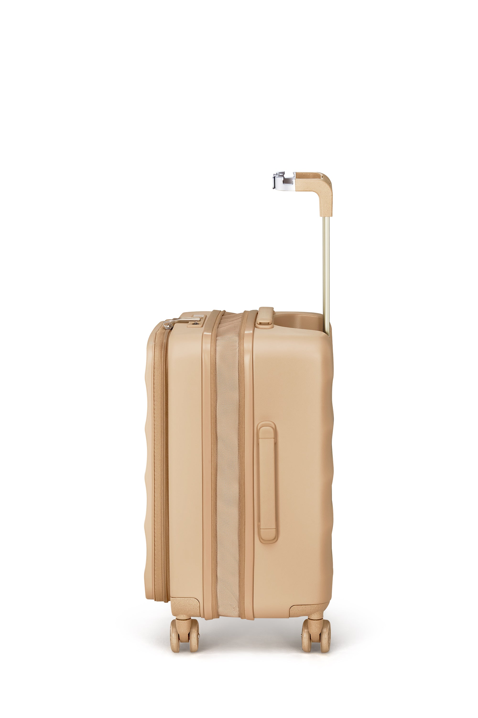 Bigger Tank Carry-On luggage in Sandstorm with sleek design and multi-functional handle.
