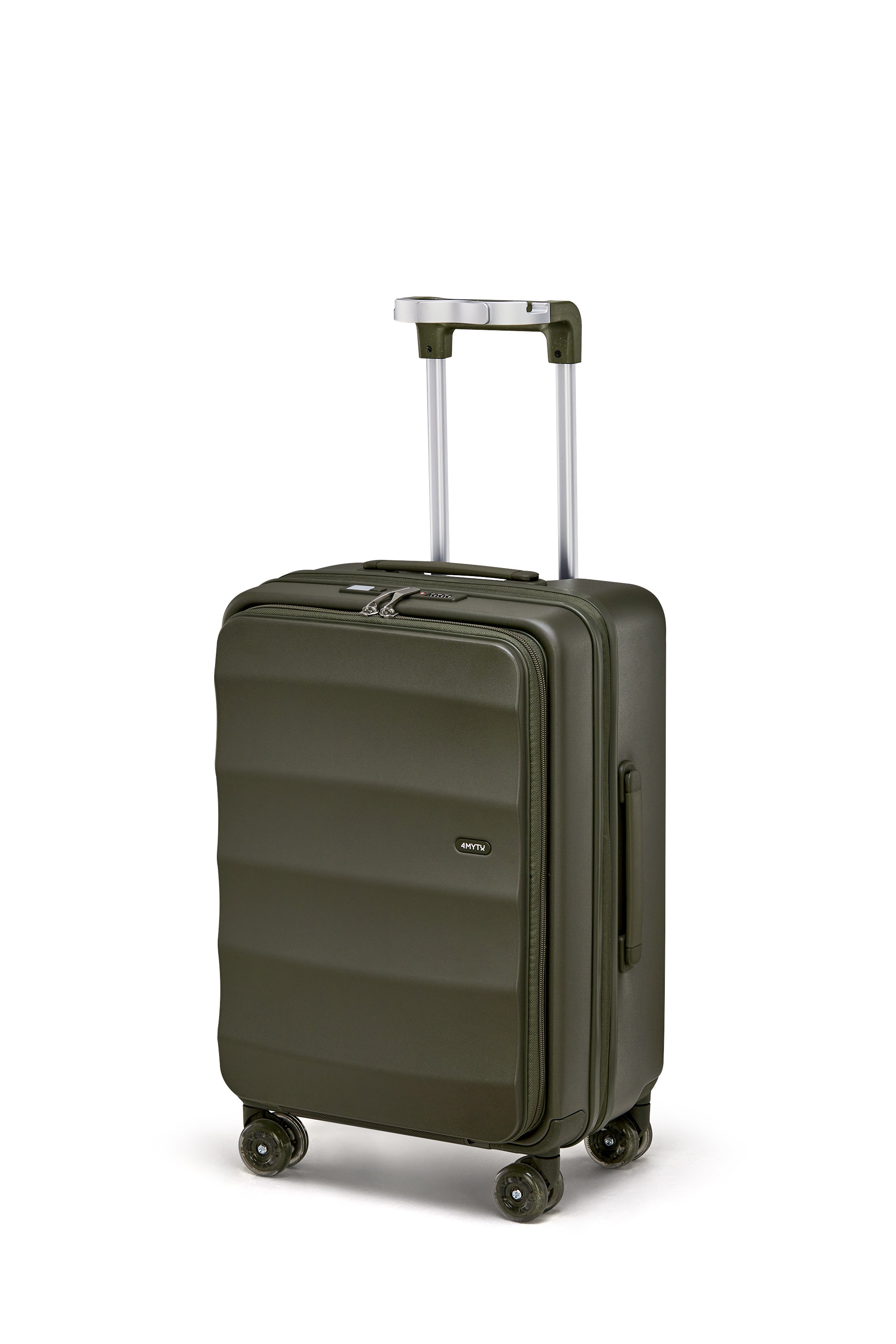Aspen Green Bigger Tank Carry-On suitcase with smooth exterior and 360° wheels