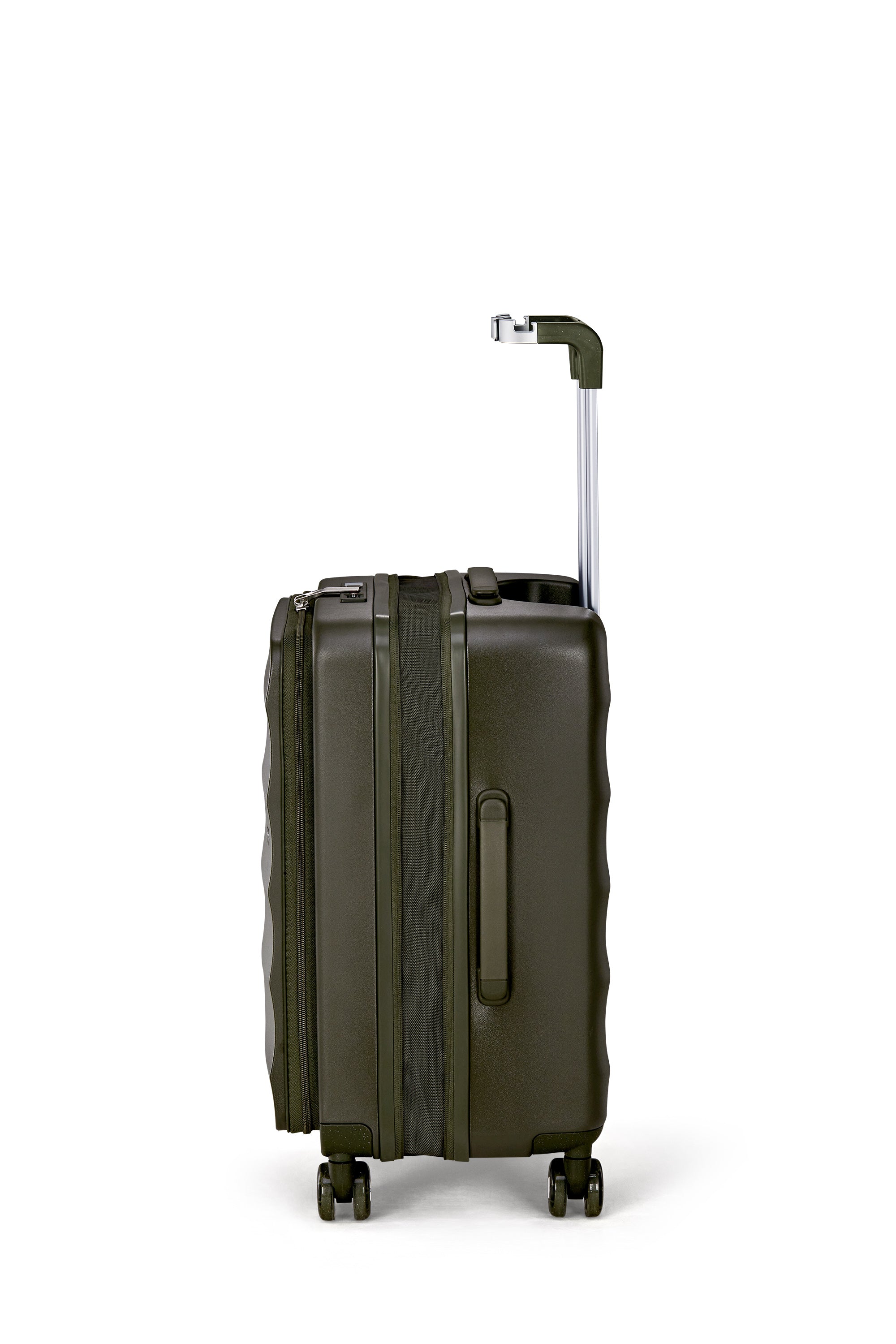 Aspen Green 4MYTU Tank Carry-On suitcase with durable hardshell and smooth-rolling wheels.