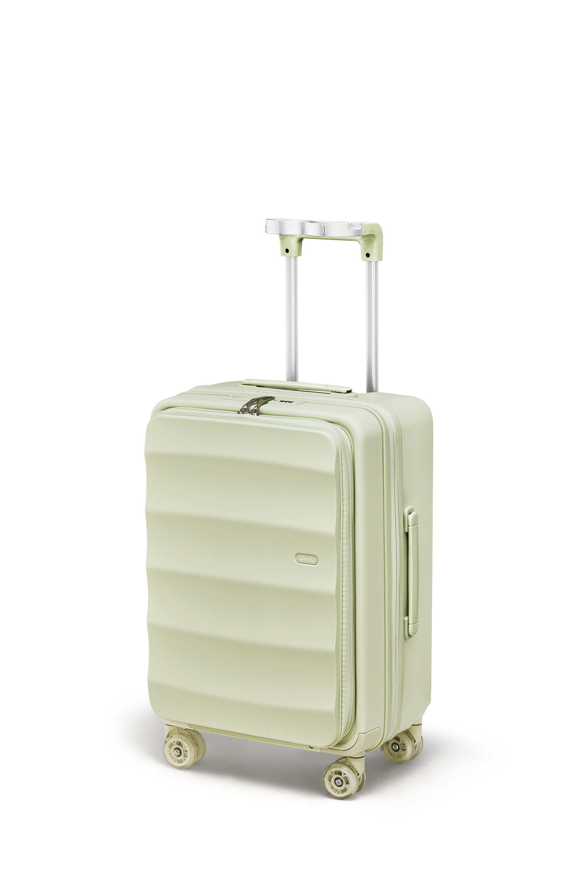 Mint green Tank Carry-On luggage with expandable design and 360° smooth wheels.