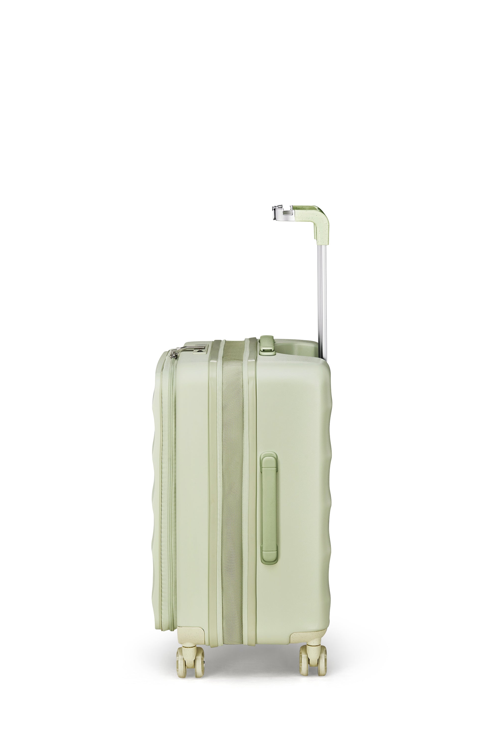 Mint green Tank Carry-On luggage with sleek design and 360° wheels for easy mobility.