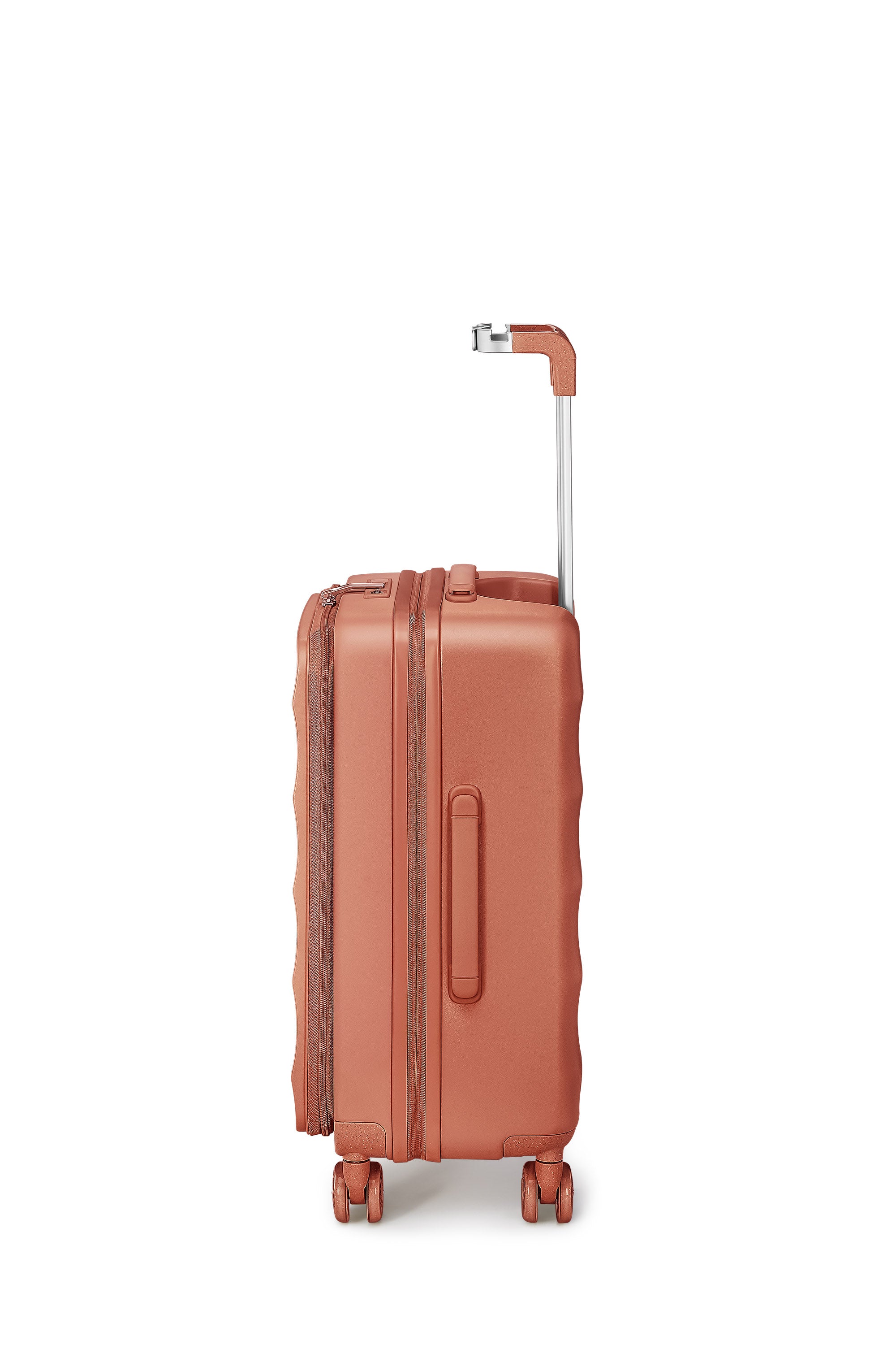 4MYTU Bigger Tank Carry-On luggage in copper with side view and multi-functional handle.