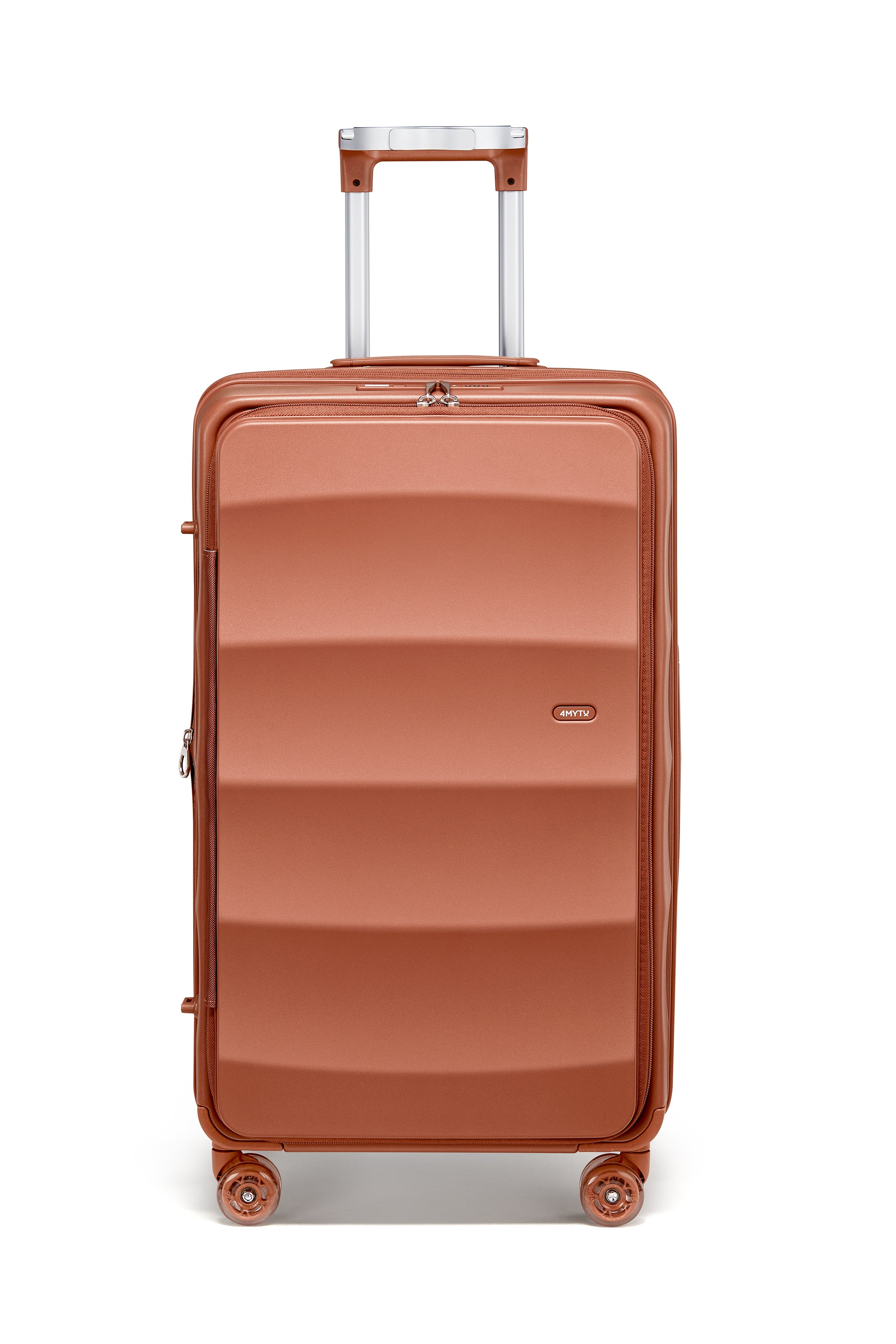 4MYTU copper hardshell suitcase with wheels, perfect for stylish travel.