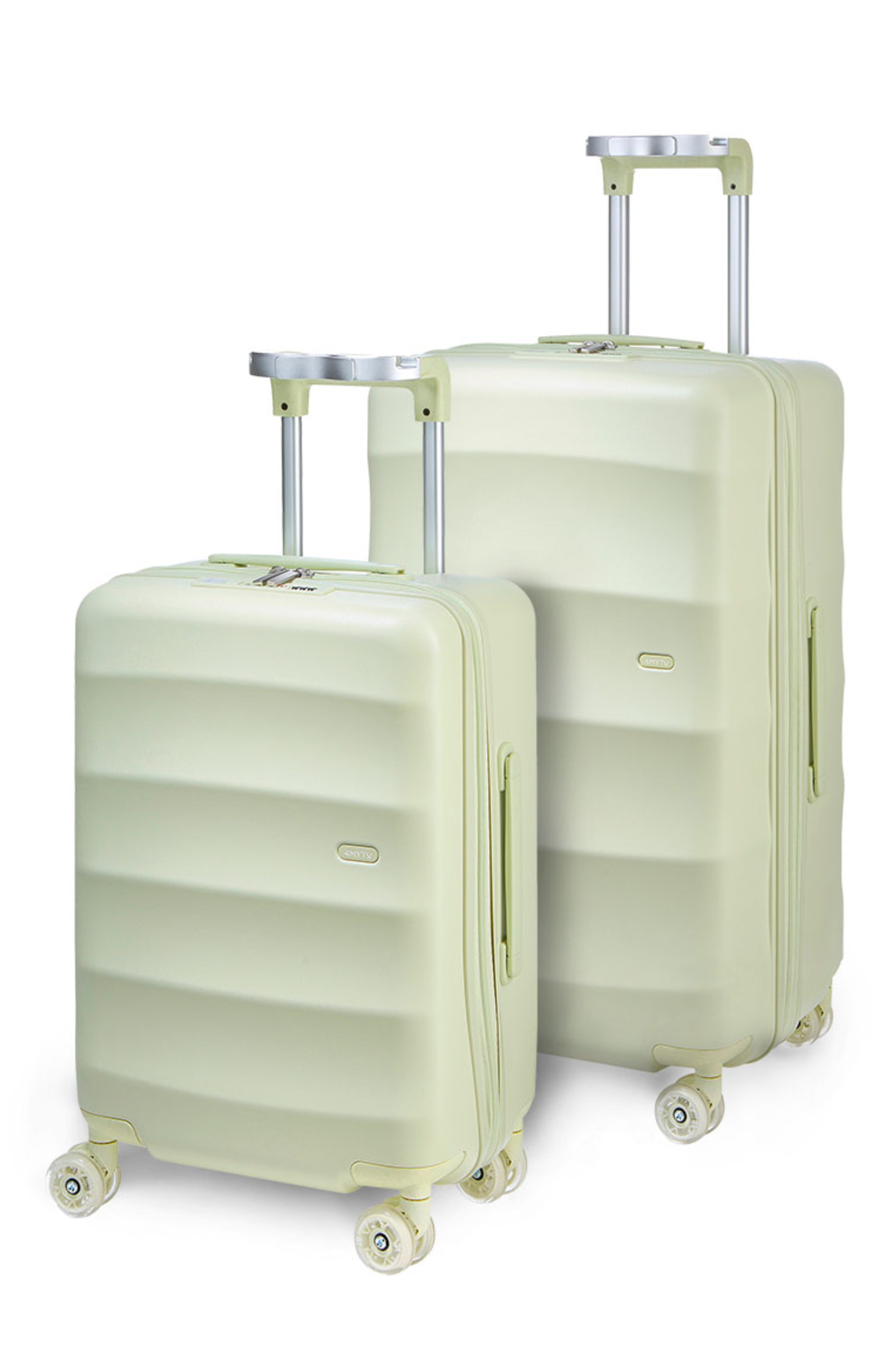 Mint green 4MYTU luggage set with carry-on and checked suitcase