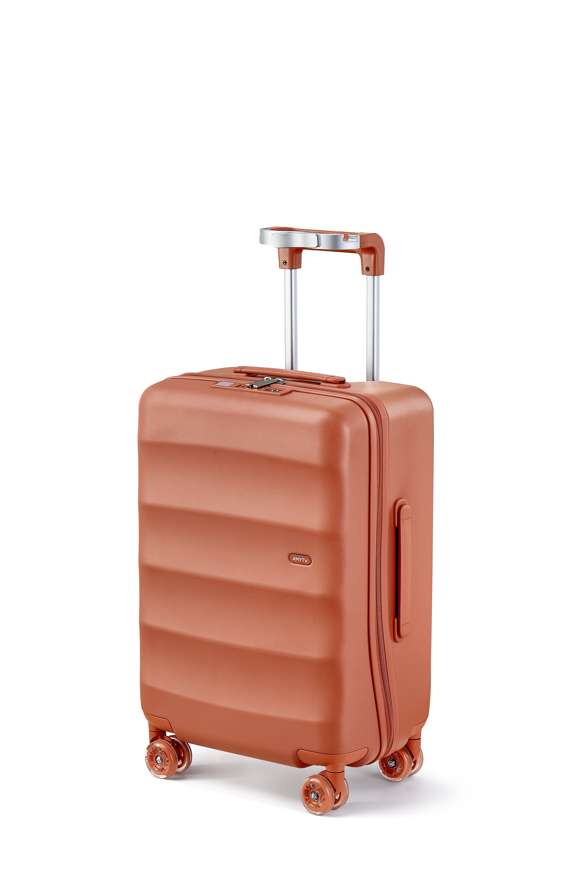 Bigger Carry-On luggage in Fiery Red with 360° wheels and practical multi-functional handle.