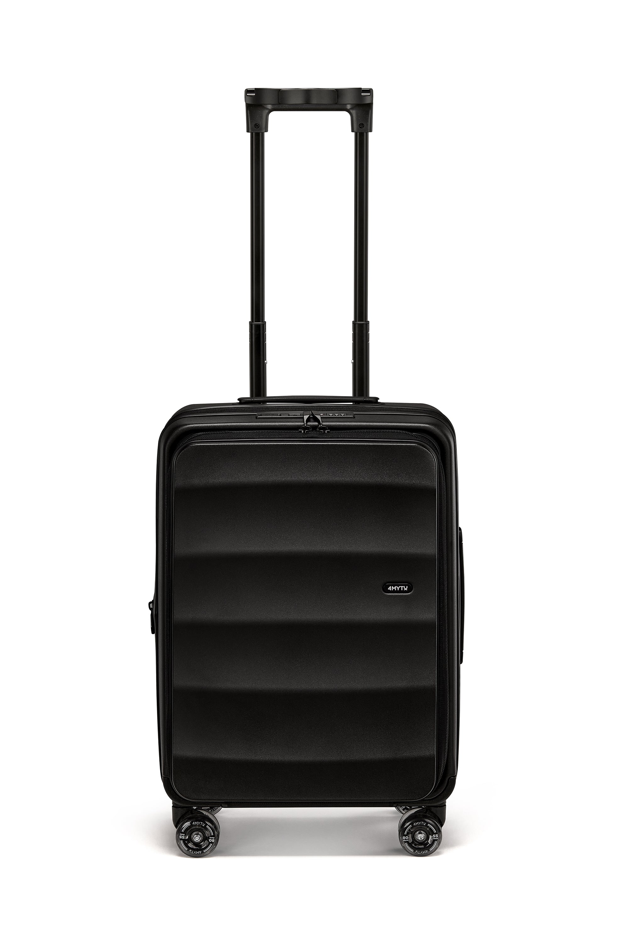 Jet Black Bigger Tank Carry-On luggage with 360° wheels and front access design