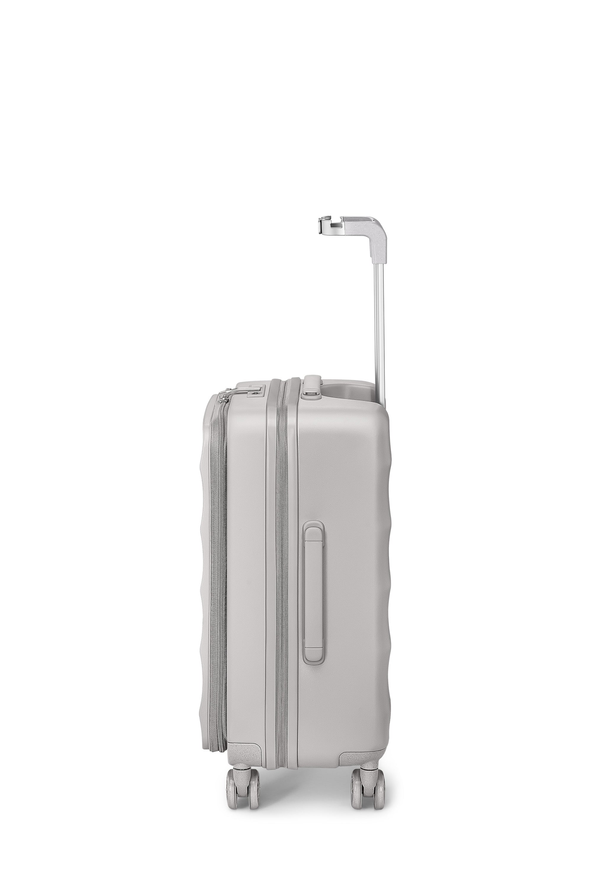4MYTU Harbor Mist Bigger Tank Carry-On luggage side view with spinner wheels.