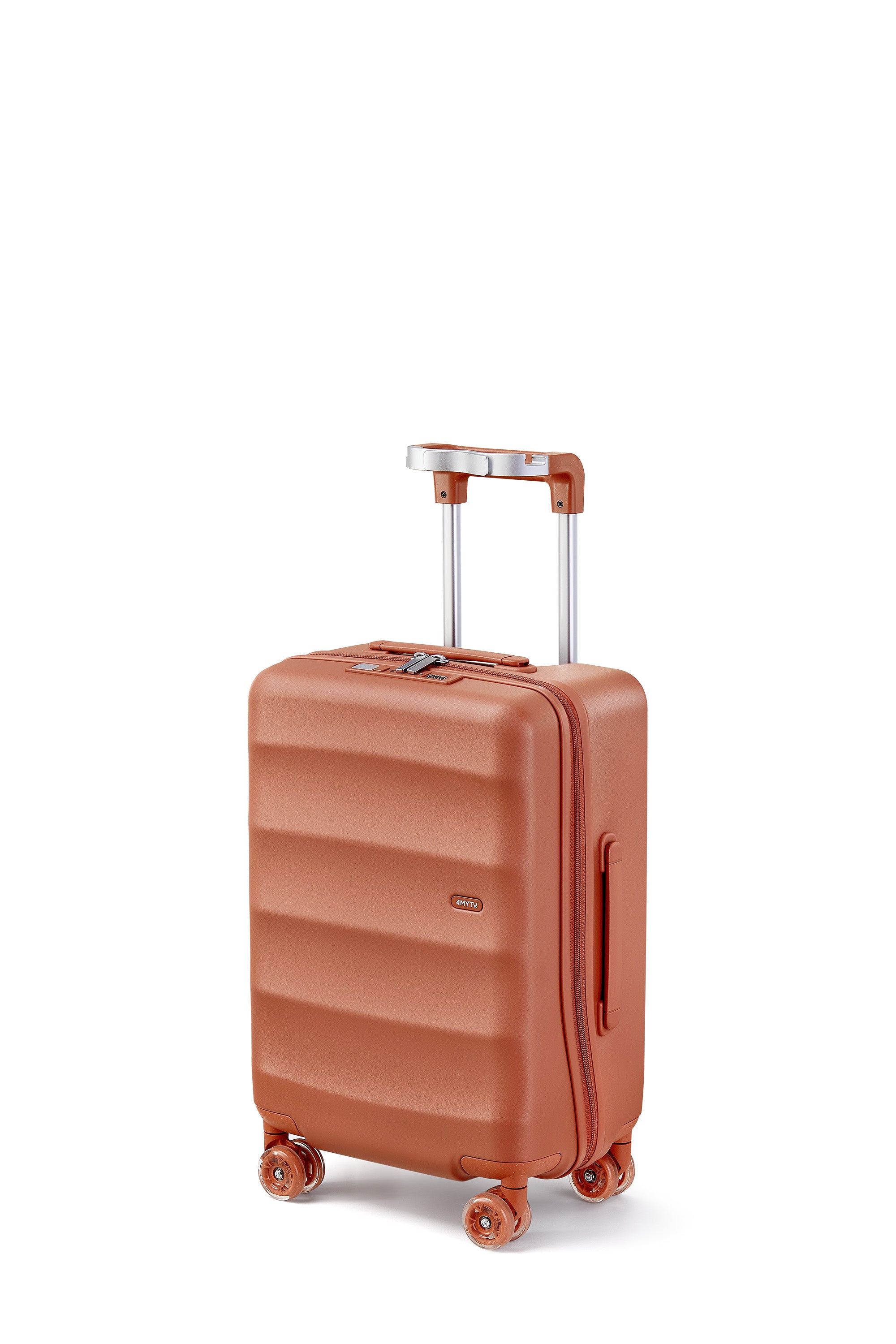 4MYTU terracotta carry-on suitcase with sleek design and easy-glide wheels.