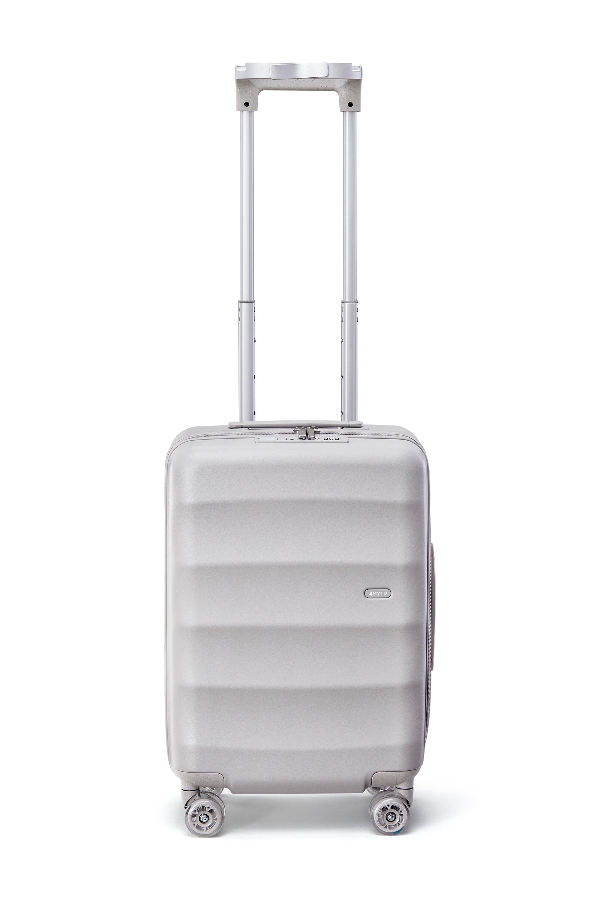 4MYTU Bigger Tank Carry-On suitcase in sleek silver, perfect for stylish travel.