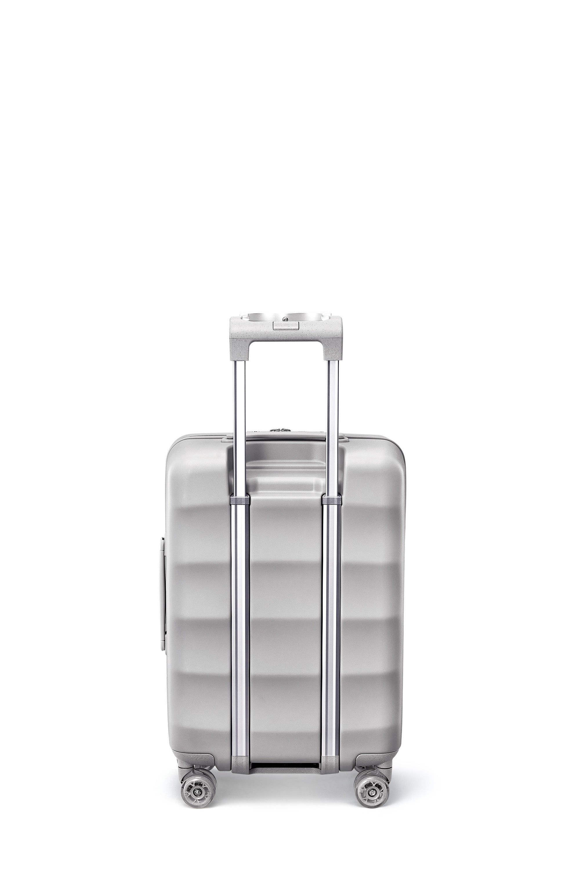 4MYTU silver carry-on suitcase with textured design for modern travelers.