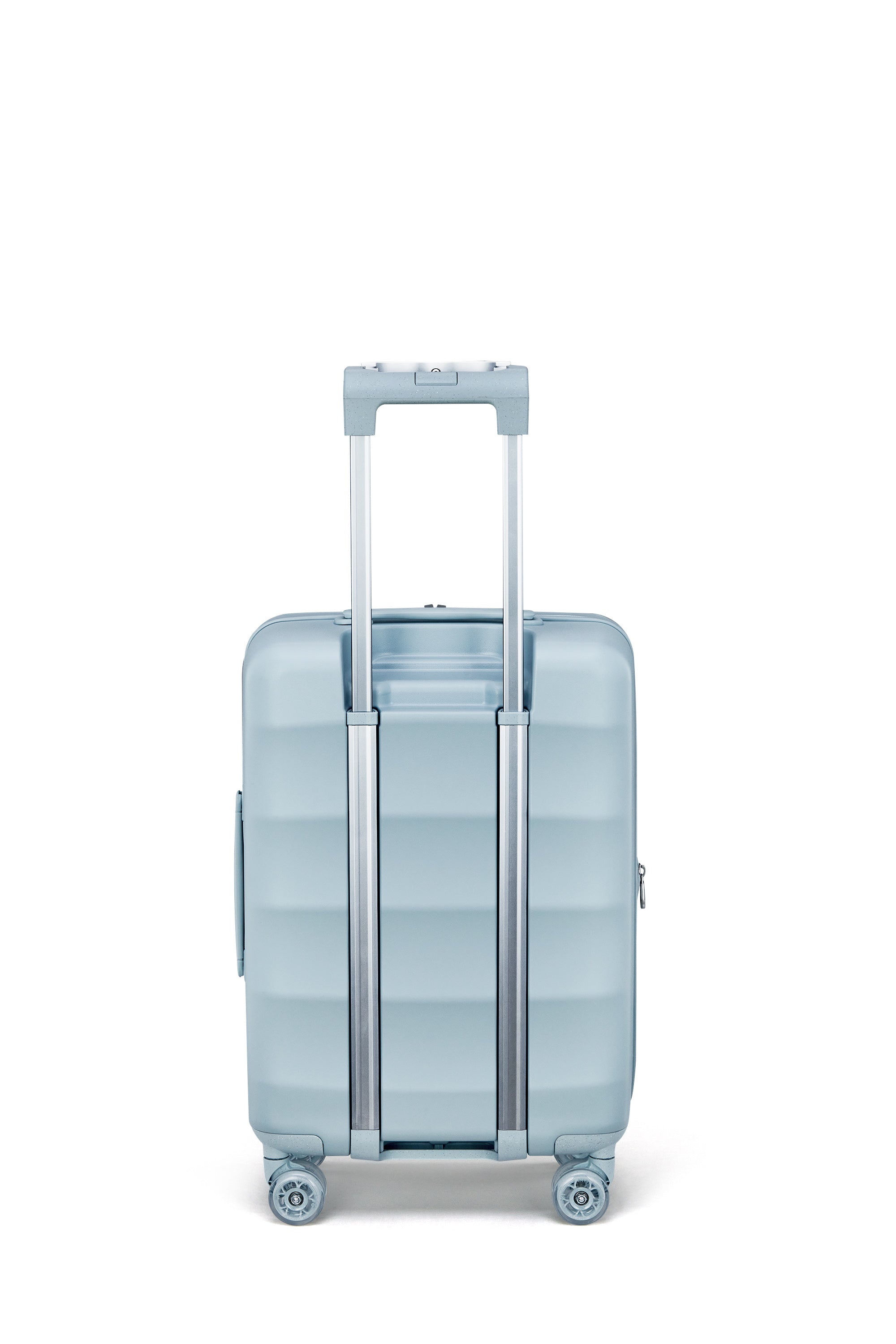 Delicate Blue Tank Carry-On luggage with sleek design and multi-directional wheels.