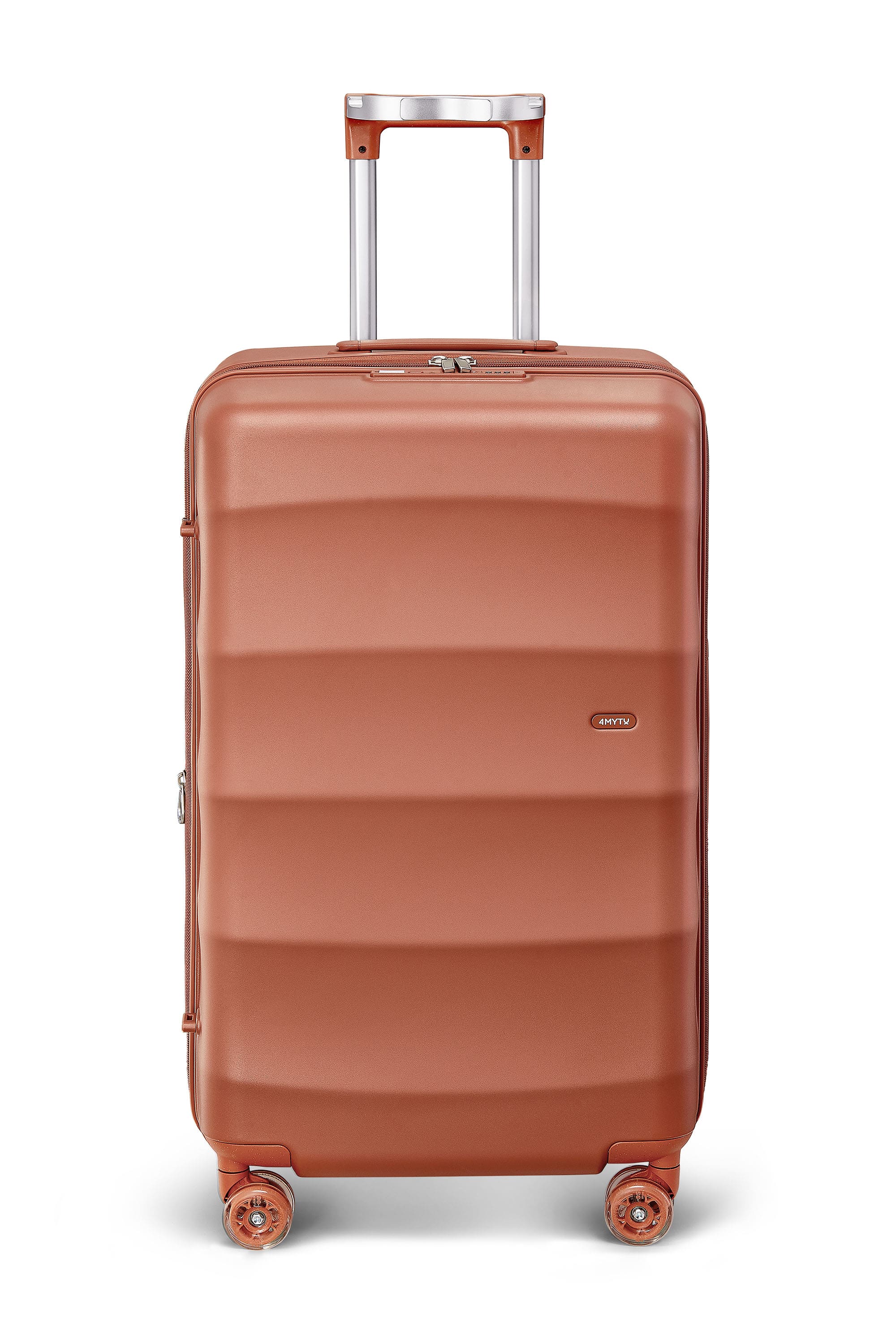 4MYTU brown carry-on suitcase with smooth wheels and retractable handle