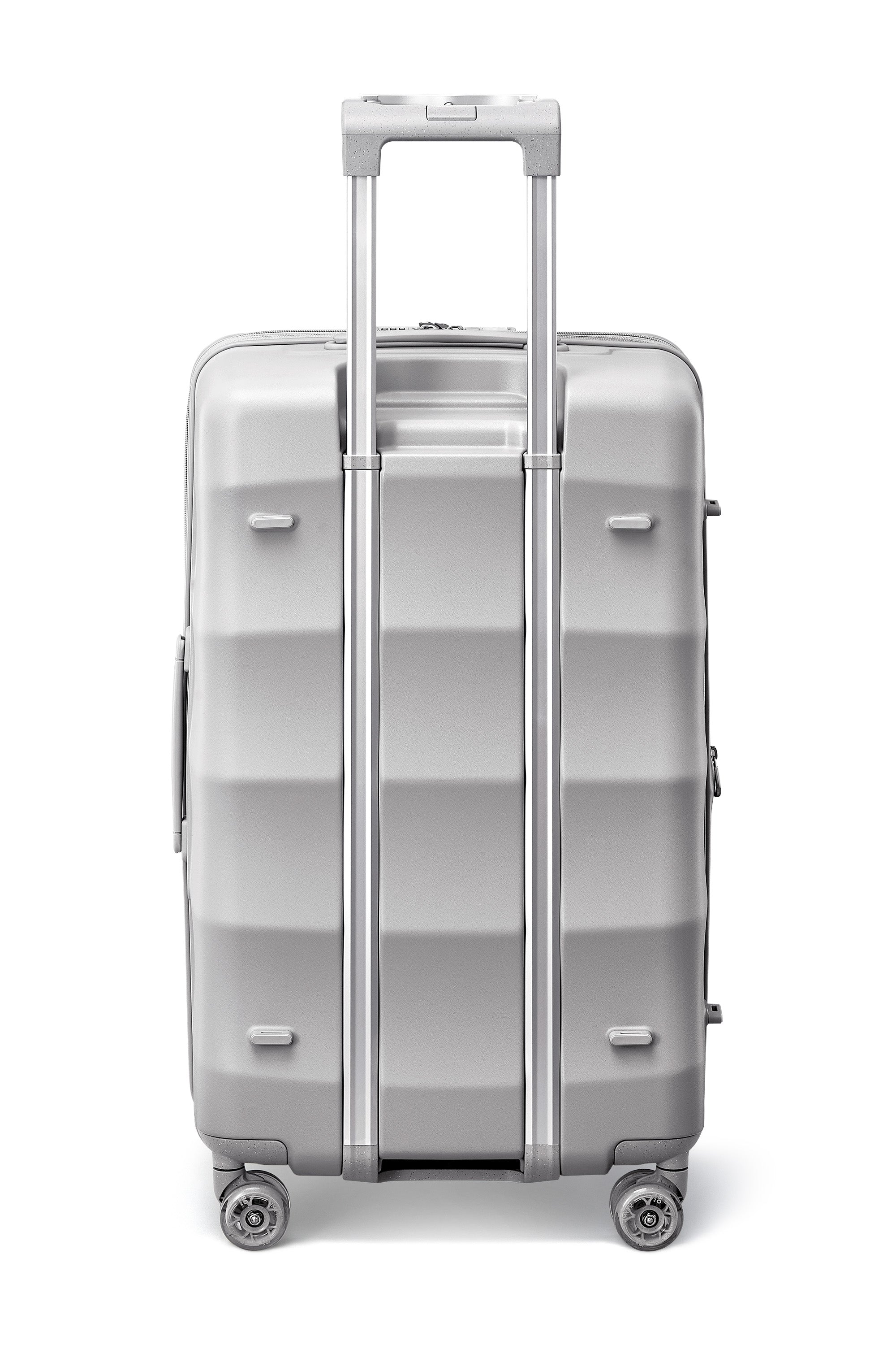 4MYTU Bigger Tank Carry-On suitcase in shiny silver, designed for stylish and practical travel.
