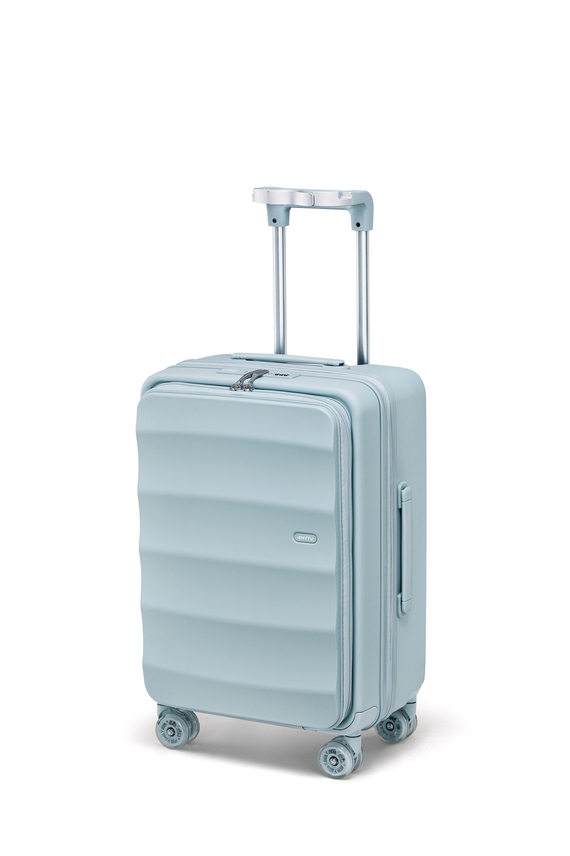 Delicate Blue Bigger Tank Carry-On with expandable design and smooth 360° wheels.