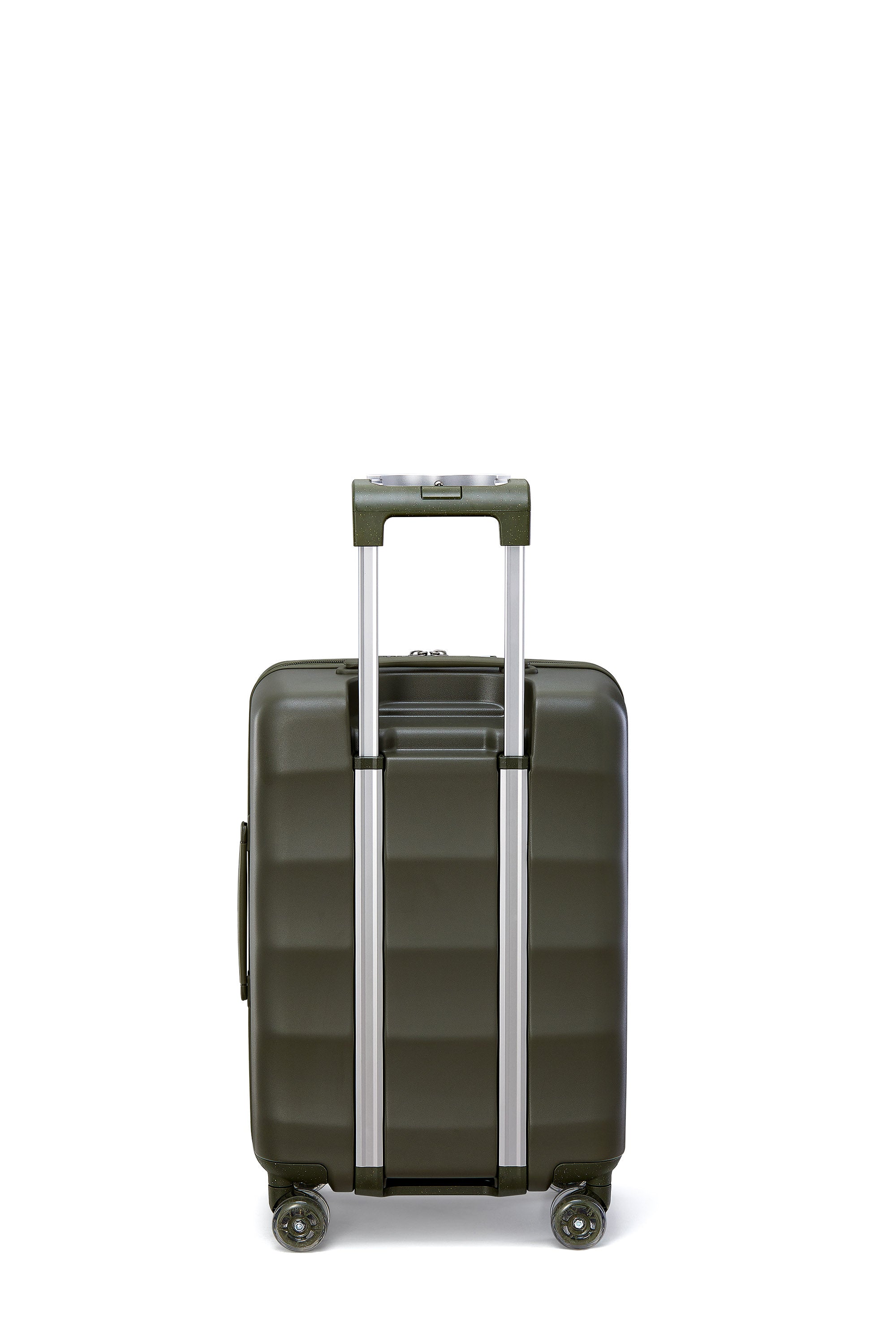 Stylish Aspen Green carry-on luggage with an extendable handle and smooth skateboard wheels.