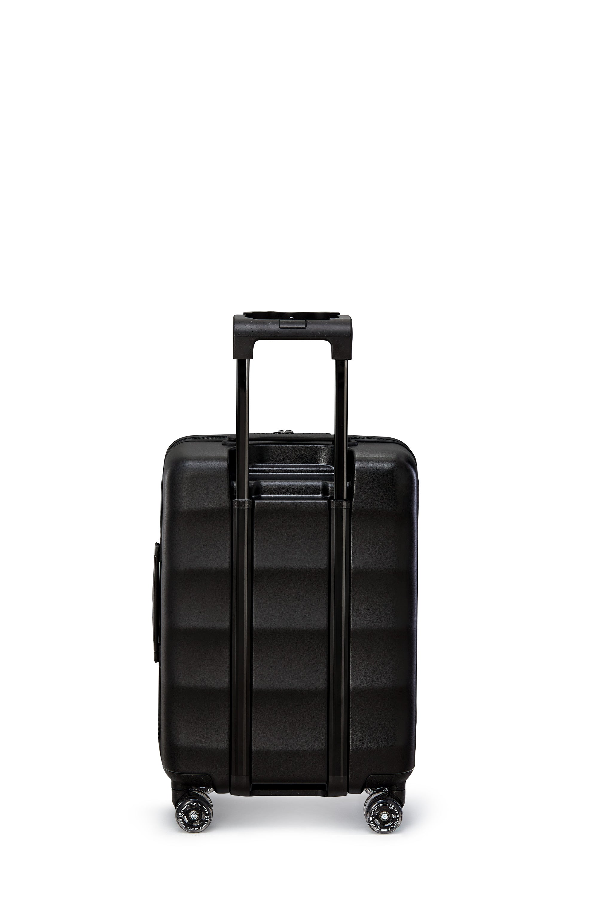 Durable Jet Black carry-on suitcase with ergonomic handle from 4MYTU Premium Collection