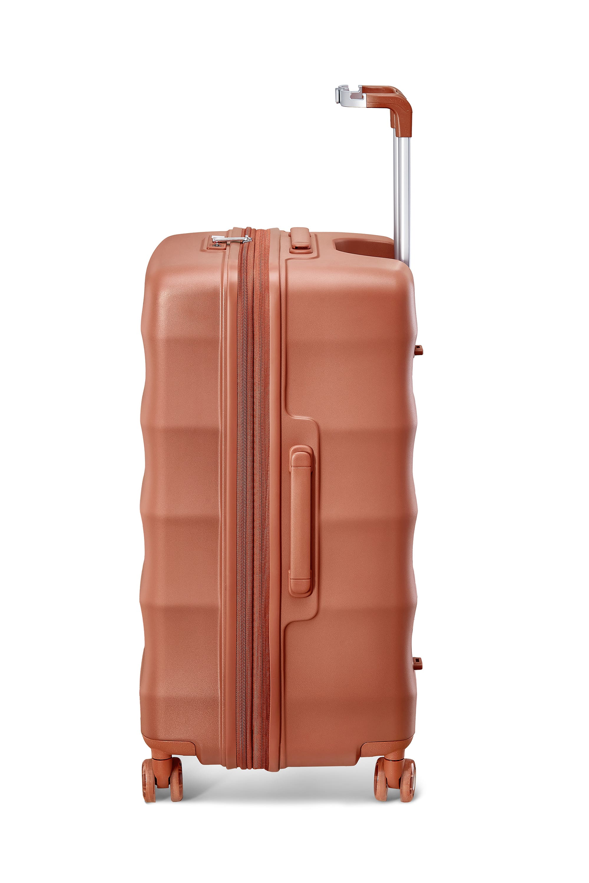 Fiery red 4MYTU carry-on suitcase with smooth skateboard wheels and ergonomic handle