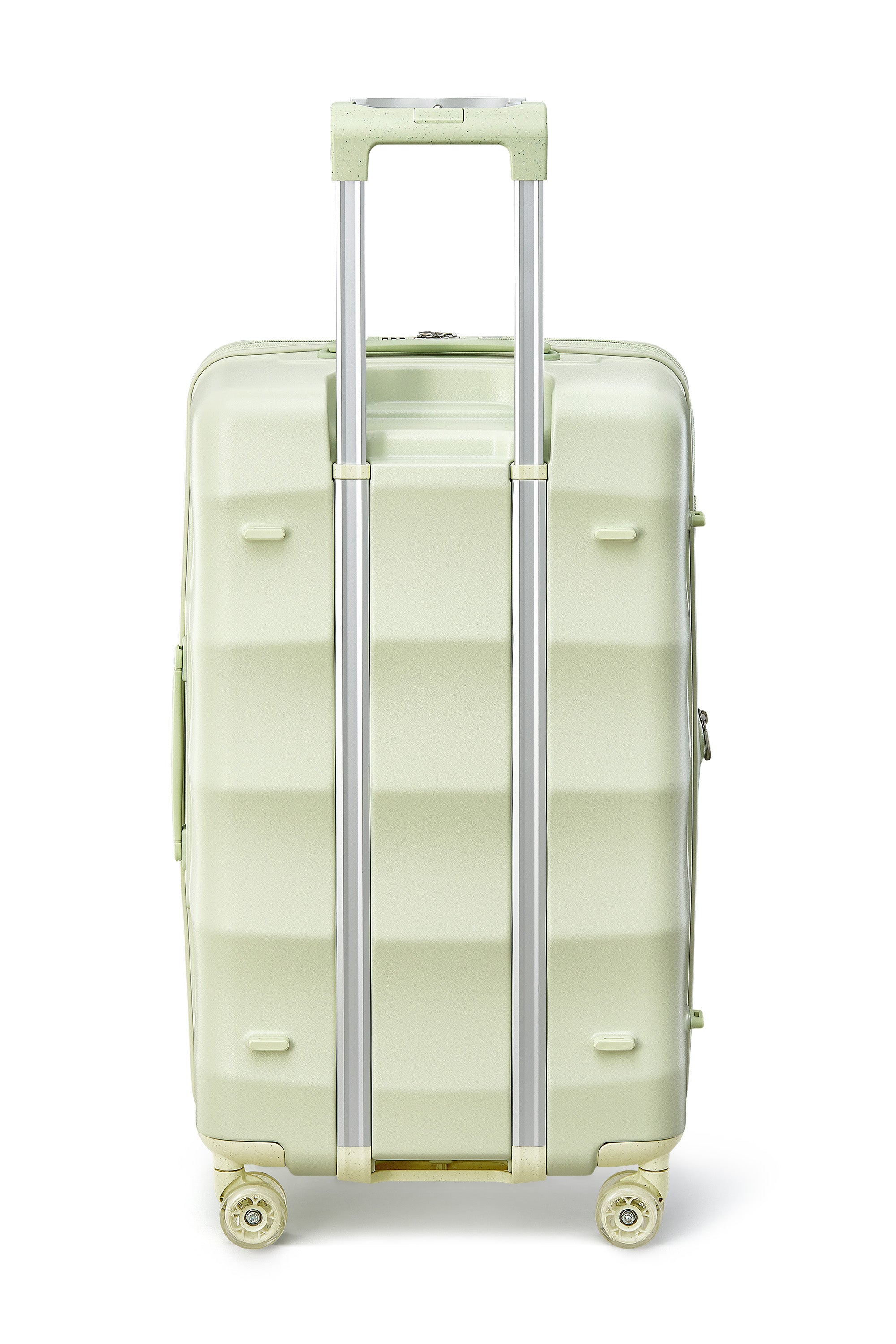 Mint green 4MYTU carry-on suitcase with a sleek design and smooth rolling wheels.