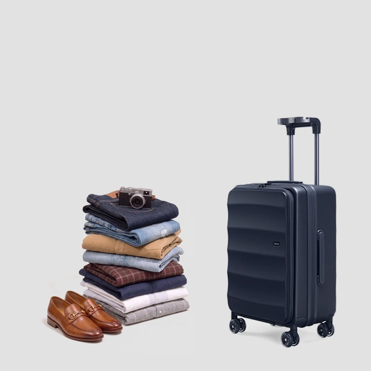 Tank Bigger Carry On in Navy with packed travel items