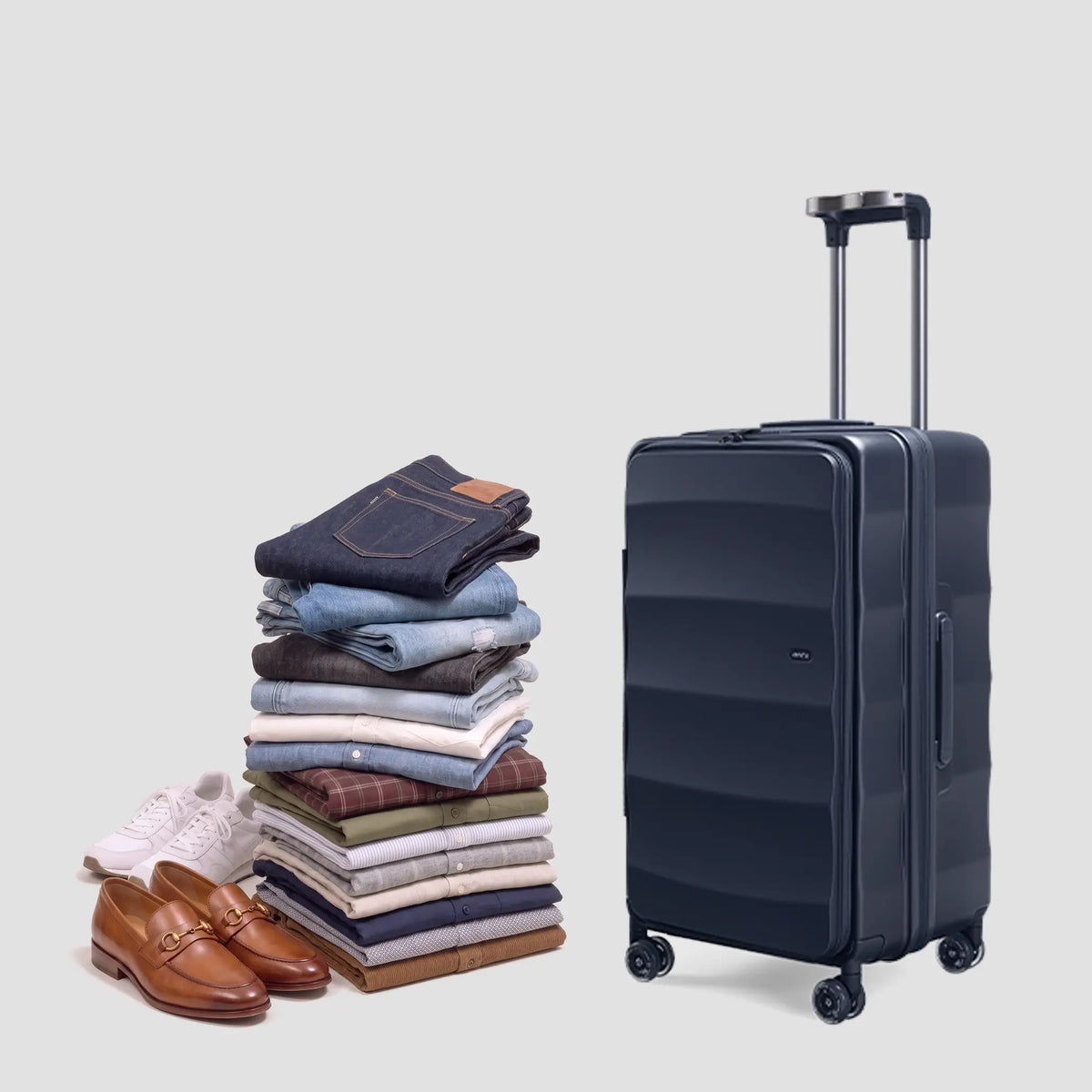 Tank Trunk in Navy with packed travel items