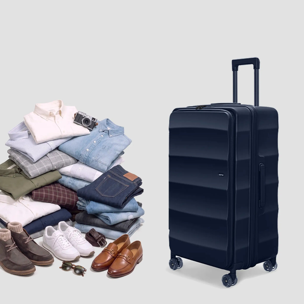 Tank Lite Max Trunk in Deep Navy with packed travel items